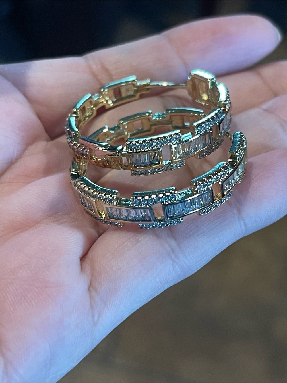 Gold Crystal Baguette Hoop Earrings